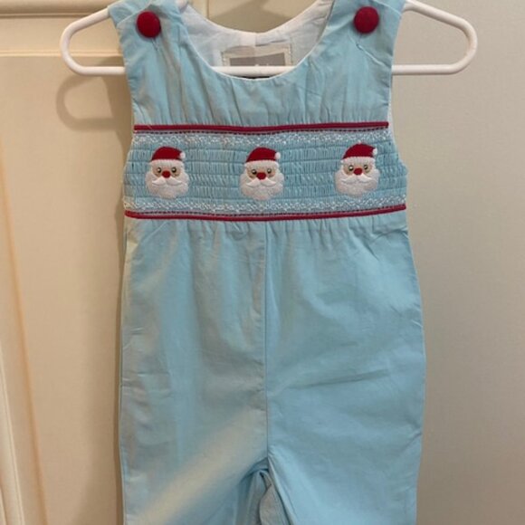 NWT Lil Cactus Smocked Embroidered Christmas Santa Romper Size 3-6MO - Picture 1 of 12